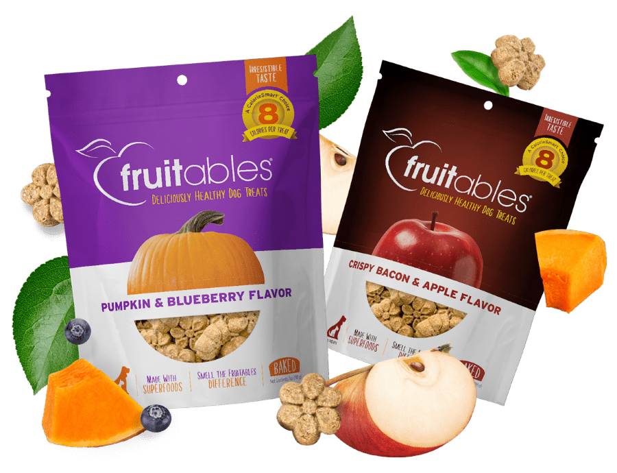 Two bags of fruit are shown with a green background.